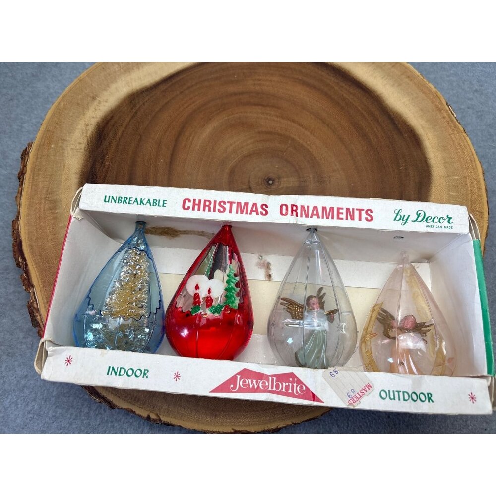 Jewelbrite Teardrop Unbreakable Christmas Ornaments Decor Set Box 1970s
